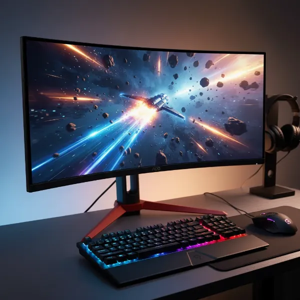 A gamer focused on a sleek AOC G2 series gaming monitor, showcasing its vibrant display and thin bezels.
