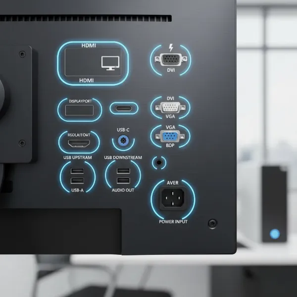A clear visual guide to common computer monitor connectivity ports like HDMI, DisplayPort, VGA, and DVI.