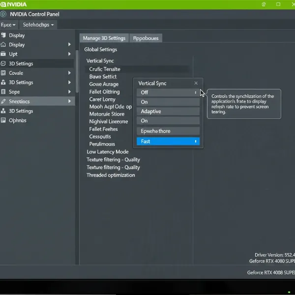 A screenshot of graphics driver settings for NVIDIA or AMD, showing where to enable Fast Sync or Enhanced Sync.