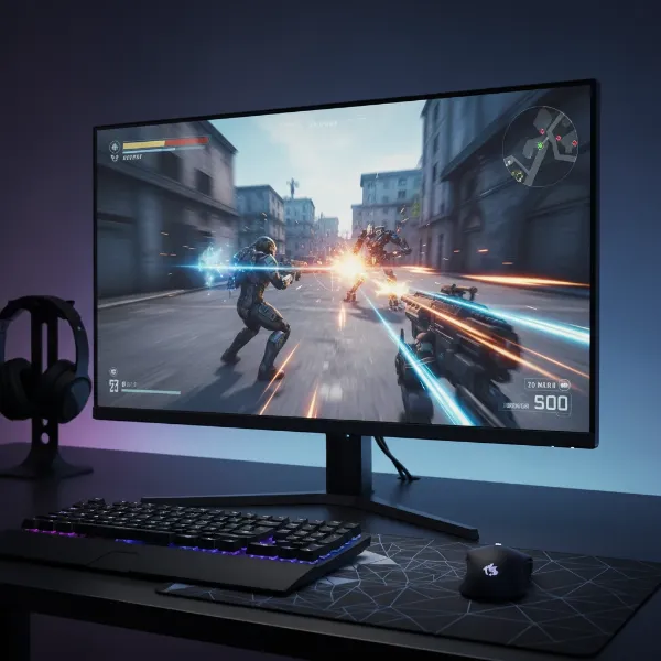 A gamer enjoying fluid motion and blur-free visuals on a high refresh rate monitor.