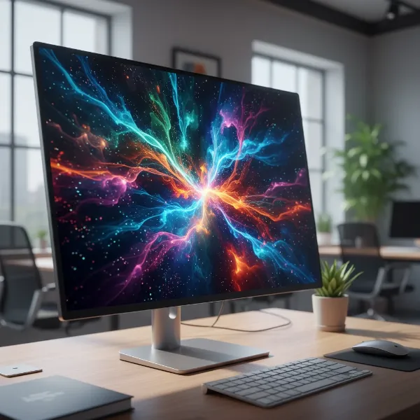 A modern LED computer monitor displaying a vibrant image, showcasing its bright and clear display.
