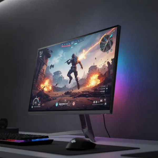 Sleek LG UltraGear OLED computer monitor showcasing vibrant gaming graphics