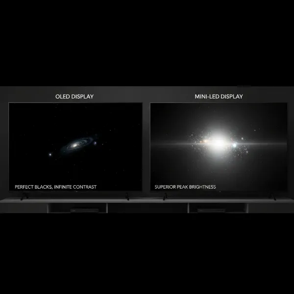Side-by-side comparison of Mini-LED and OLED displays, highlighting key visual differences.