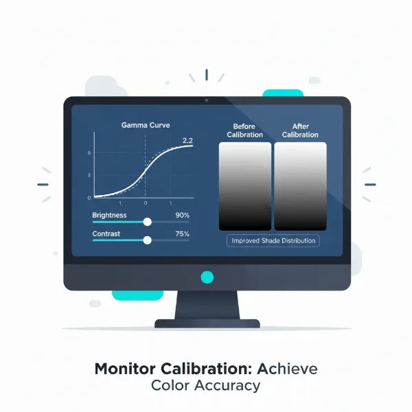 Visual representation of monitor calibration with gamma curve and contrast adjustments