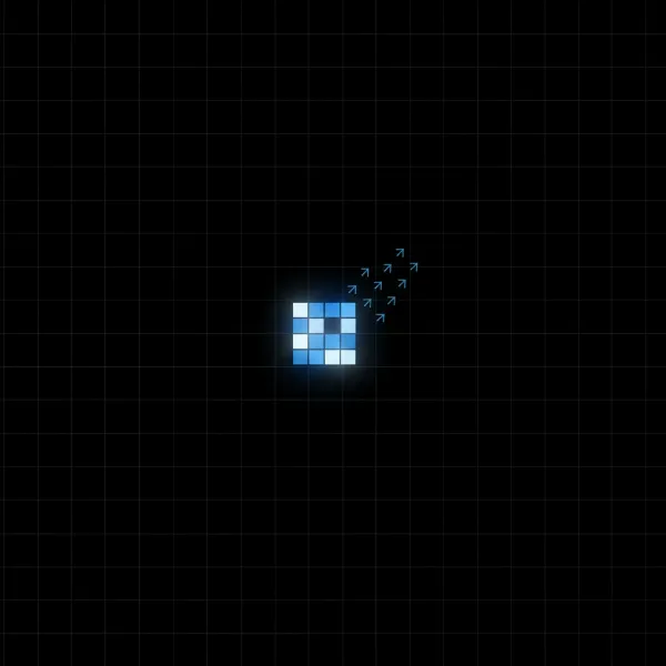 An abstract illustration of pixel shifting technology on an OLED monitor, showing subtle movement of pixels to prevent burn-in.