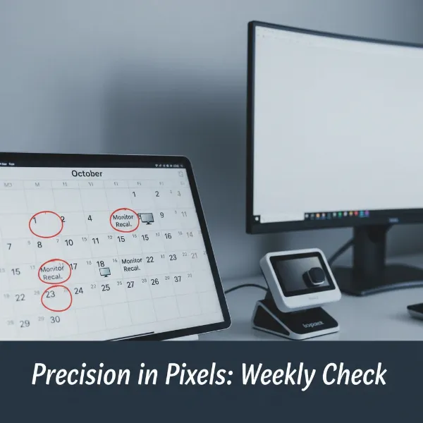 Calendar highlighting consistent dates for monitor recalibration to maintain color accuracy.