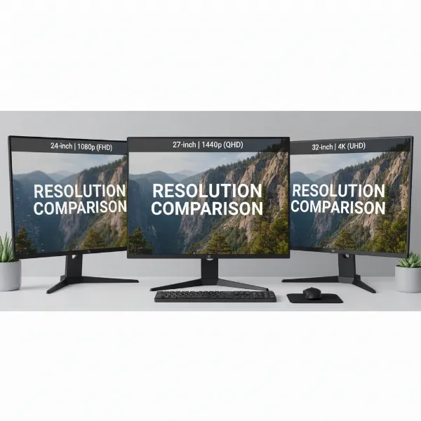 A visual guide illustrating various computer monitor screen sizes and their corresponding optimal resolutions for clarity.