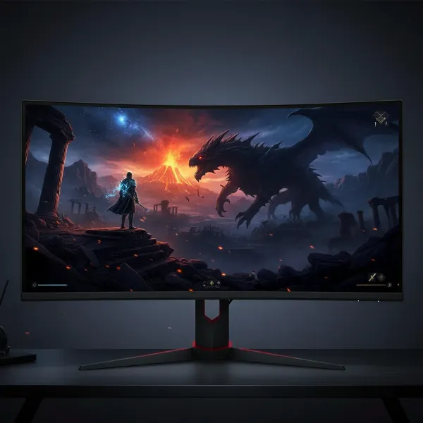 ViewSonic Elite XG270QC curved monitor displaying immersive game scene with deep contrast and vibrant colors.